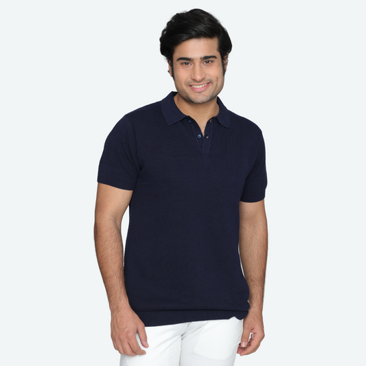 Premium Navy Structured Cotton Polo T-Shirt – Classic Sophistication Meets Everyday Comfort