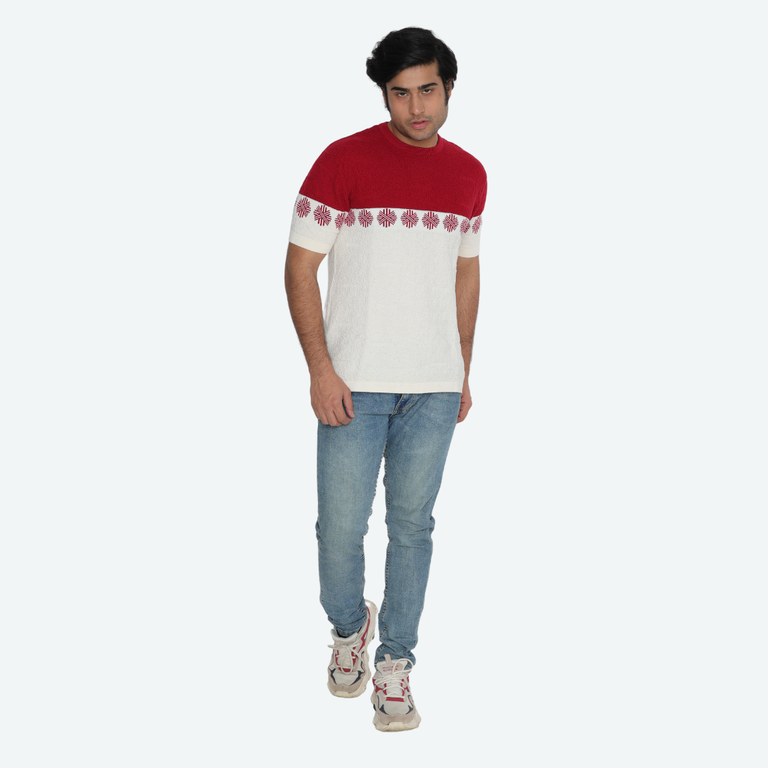 Mens round neck knitted cotton T-shirt