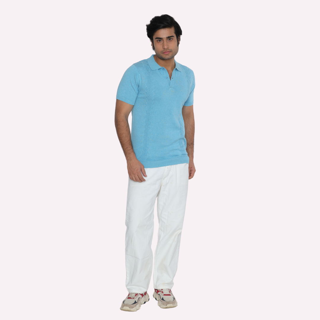 Premium Sky Blue Structured Cotton Polo T-Shirt – Effortless Style Meets Ultimate Comfort