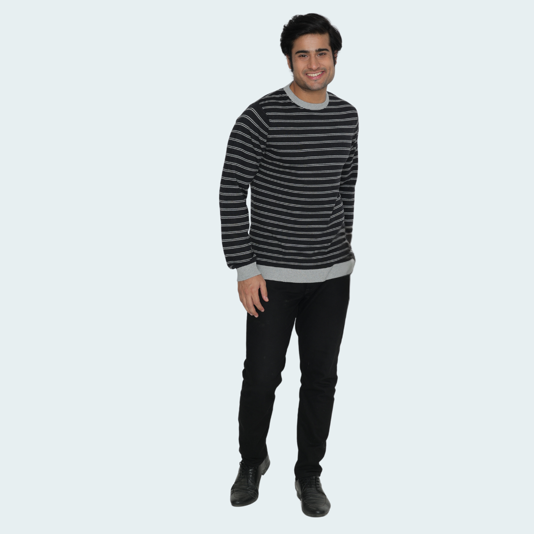 Black striped structured cotton special edition knitted T-shirt