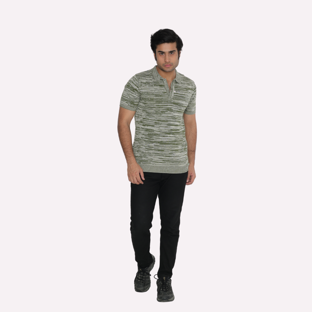 Premium Green/Off-White Structured Cotton Polo T-Shirt – Refreshing Style, Ultimate Comfort