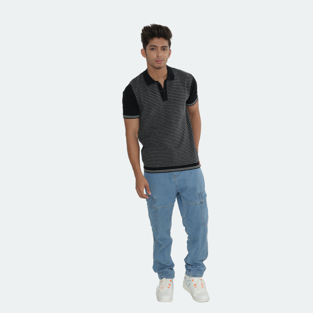 Premium Black/Grey Structured Cotton Polo T-Shirt – Sleek, Modern, and Timeless Comfort