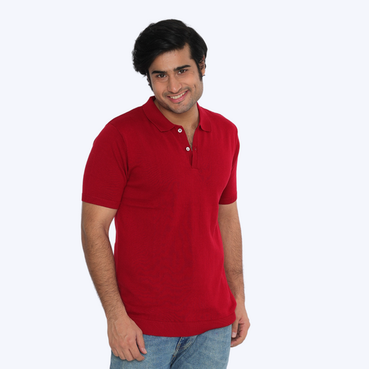 Premium Red knitted Cotton Polo T-Shirt – Bold, Modern, and Effortlessly Stylish