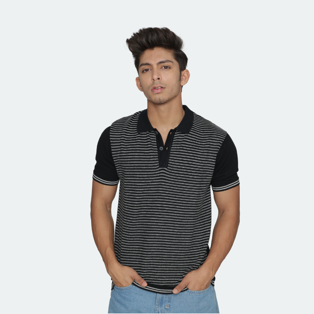 Premium Black/Grey Structured Cotton Polo T-Shirt – Sleek, Modern, and Timeless Comfort