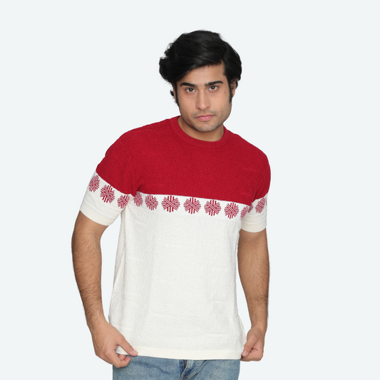 Mens round neck knitted cotton T-shirt