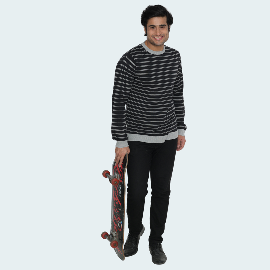 Black striped structured cotton special edition knitted T-shirt