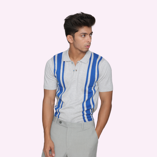 Premium Grey/Blue Structured Cotton Polo T-Shirt – Subtle, Stylish, and Timelessly Versatile