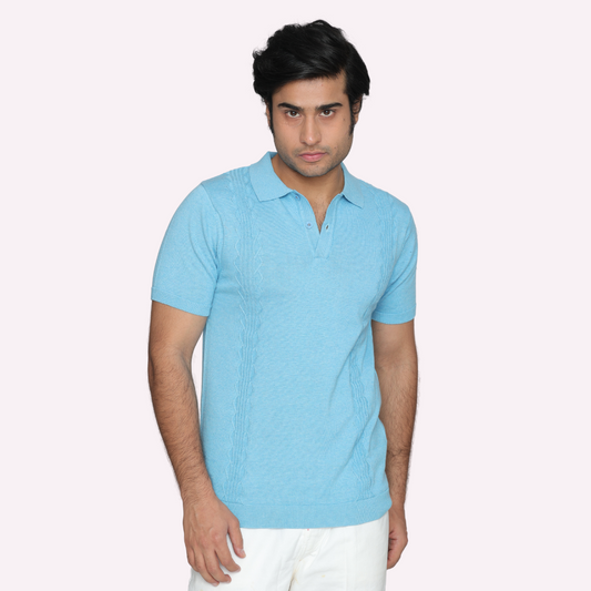 Premium Sky Blue Structured Cotton Polo T-Shirt – Effortless Style Meets Ultimate Comfort