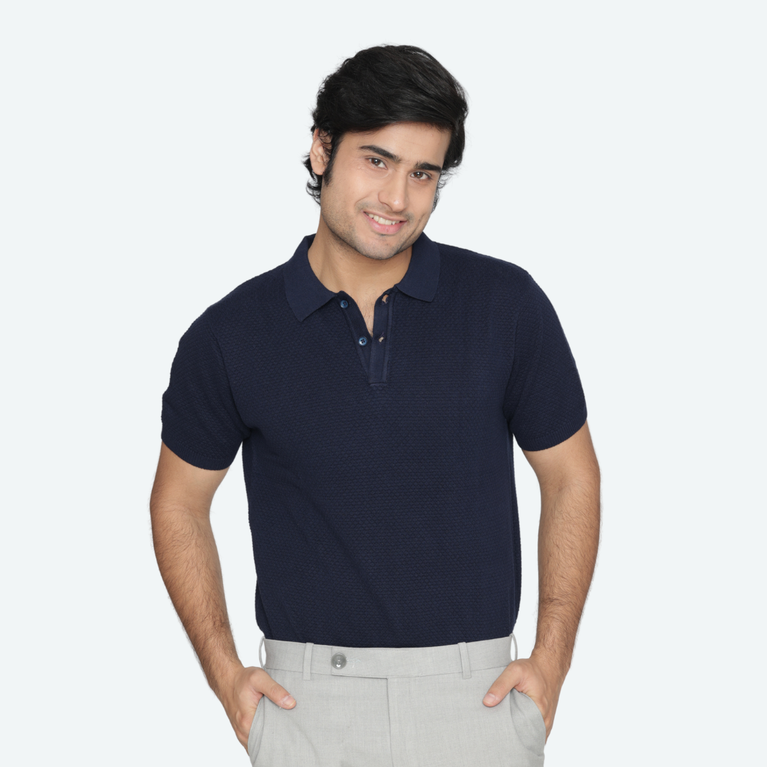 Premium Navy Structured Cotton Polo T-Shirt – Classic Sophistication Meets Everyday Comfort