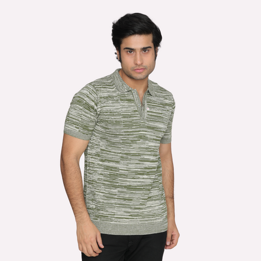 Premium Green/Off-White Structured Cotton Polo T-Shirt – Refreshing Style, Ultimate Comfort