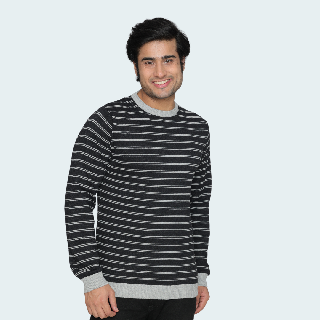 Black striped structured cotton special edition knitted T-shirt