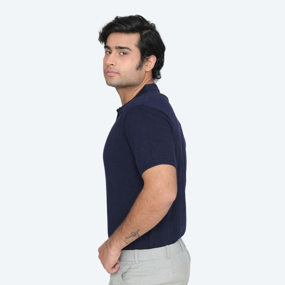 Premium Navy Structured Cotton Polo T-Shirt – Classic Sophistication Meets Everyday Comfort