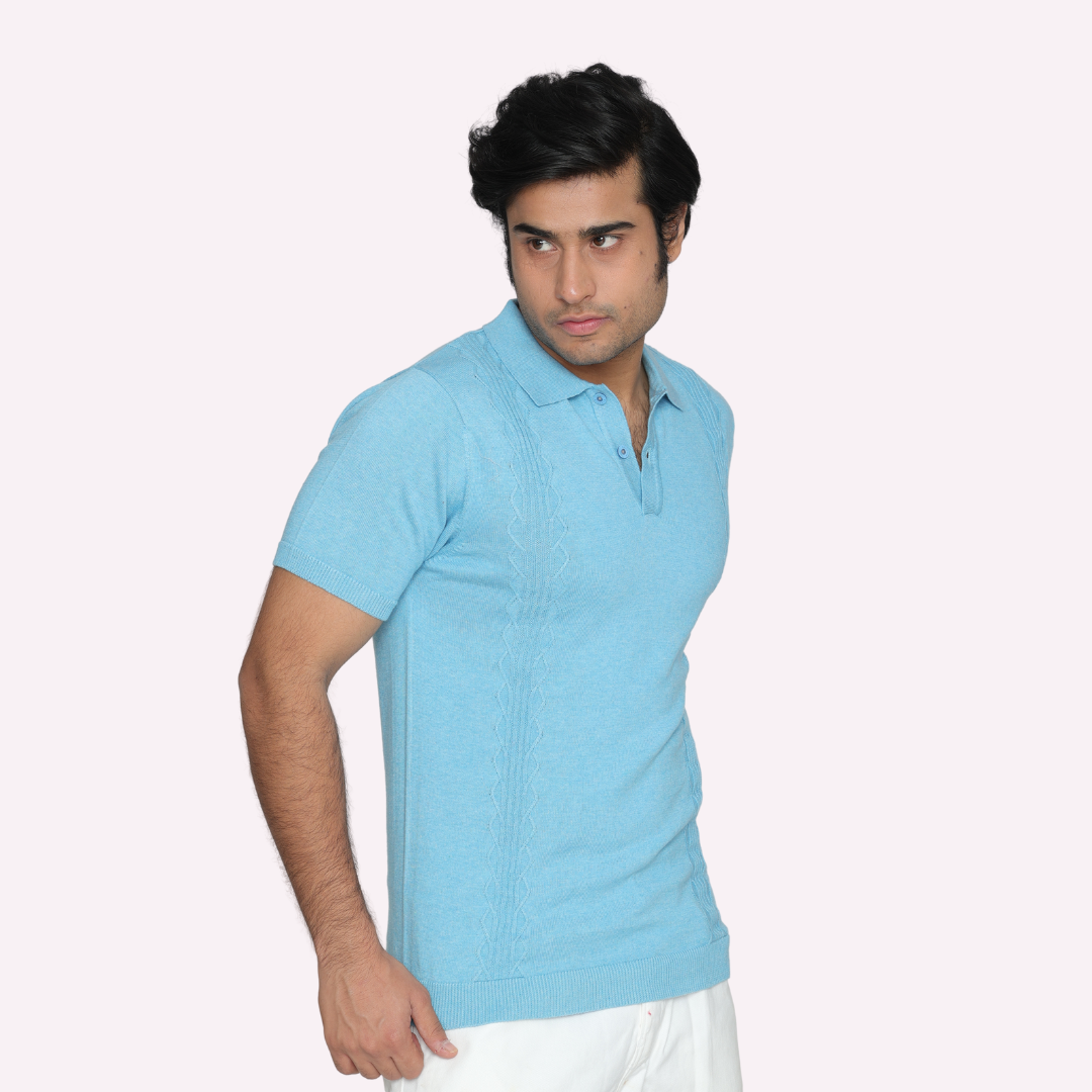 Premium Sky Blue Structured Cotton Polo T-Shirt – Effortless Style Meets Ultimate Comfort