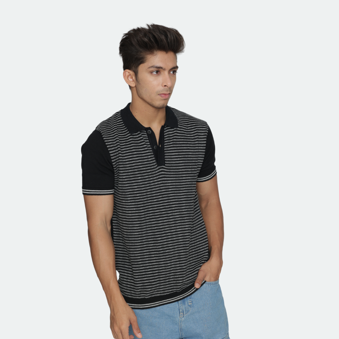 Premium Black/Grey Structured Cotton Polo T-Shirt – Sleek, Modern, and Timeless Comfort