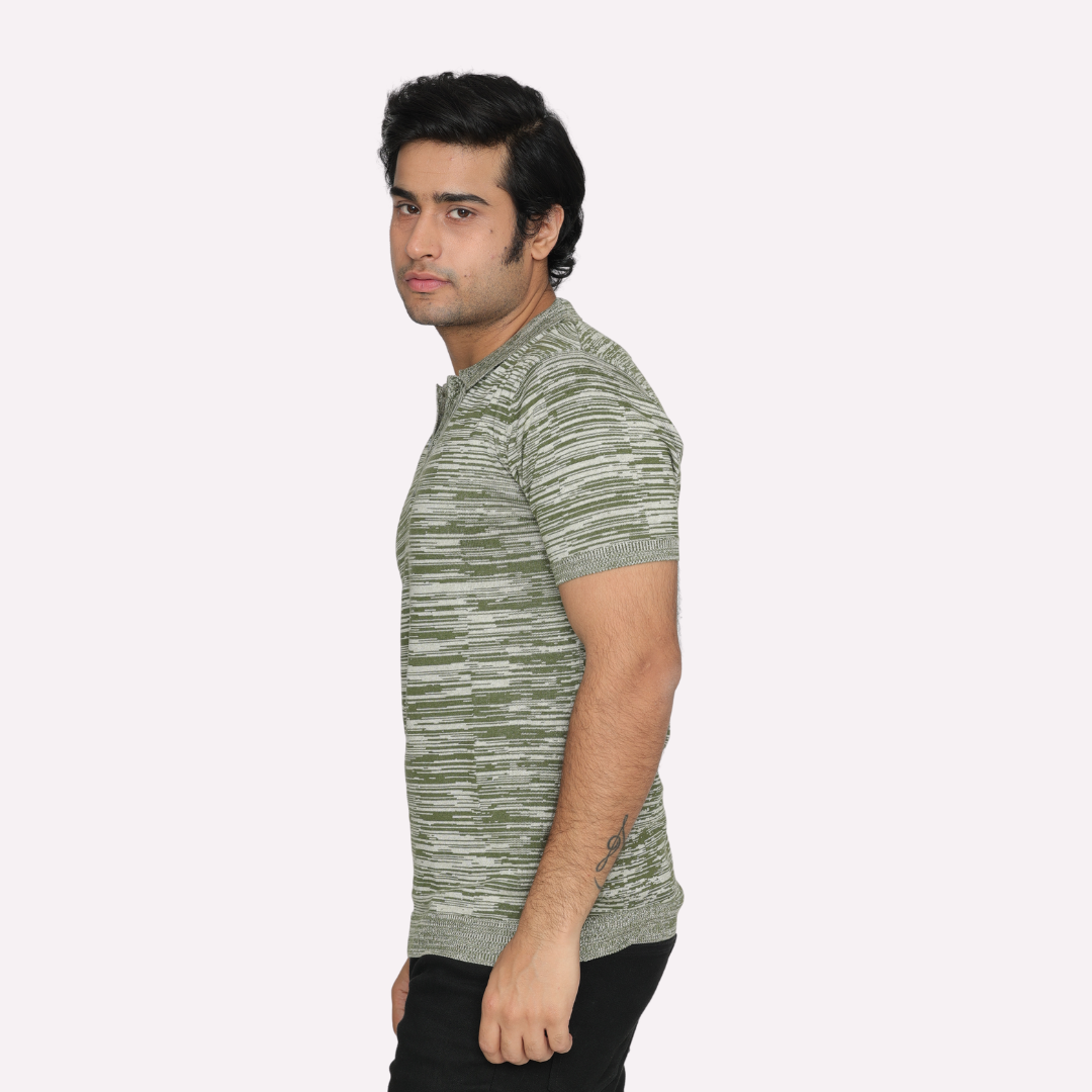 Premium Green/Off-White Structured Cotton Polo T-Shirt – Refreshing Style, Ultimate Comfort