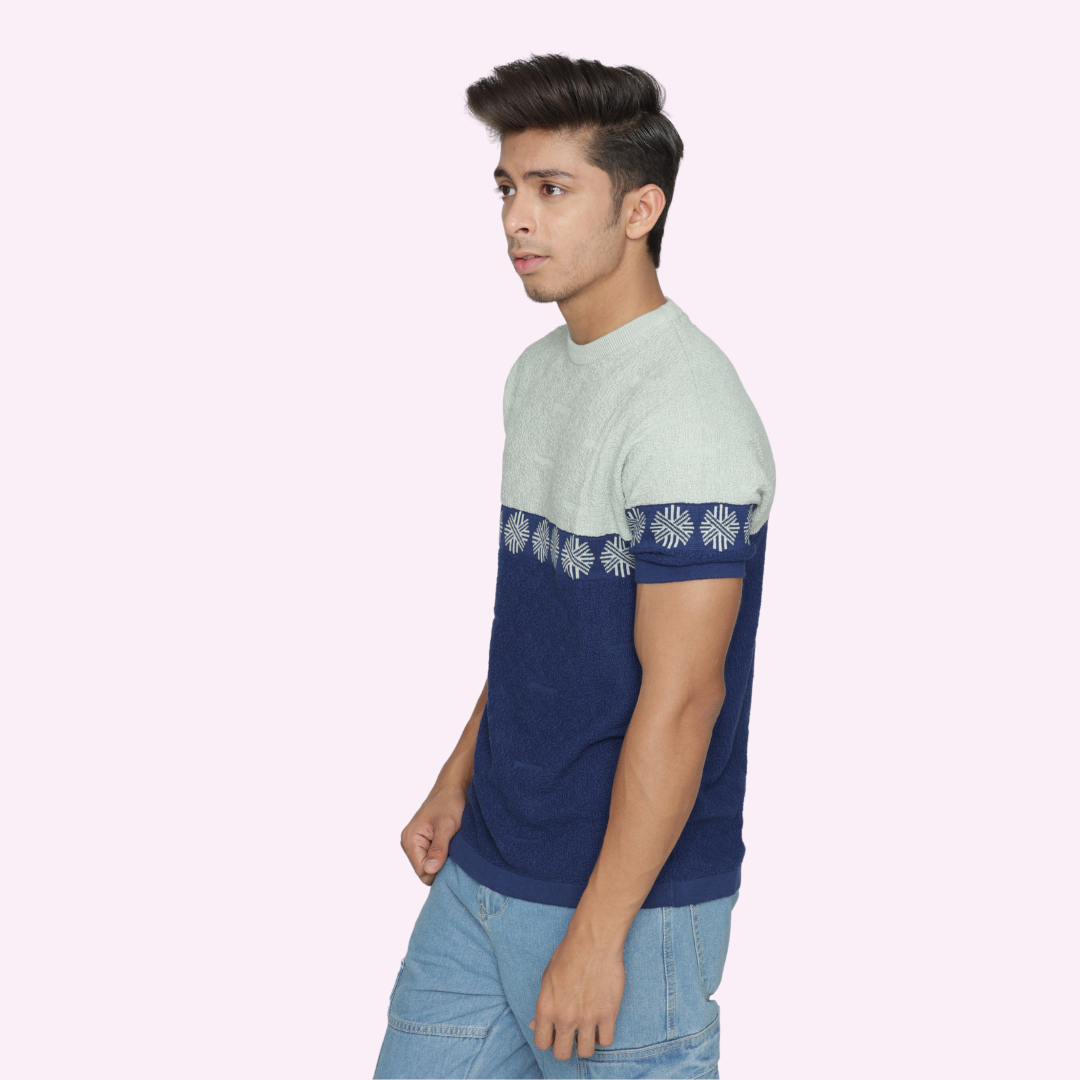 mens round neck knitted cotton T-shirt