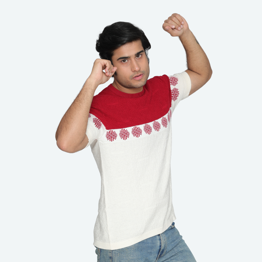 Mens round neck knitted cotton T-shirt