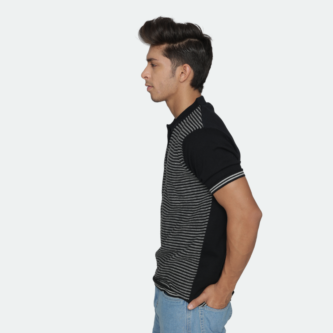 Premium Black/Grey Structured Cotton Polo T-Shirt – Sleek, Modern, and Timeless Comfort