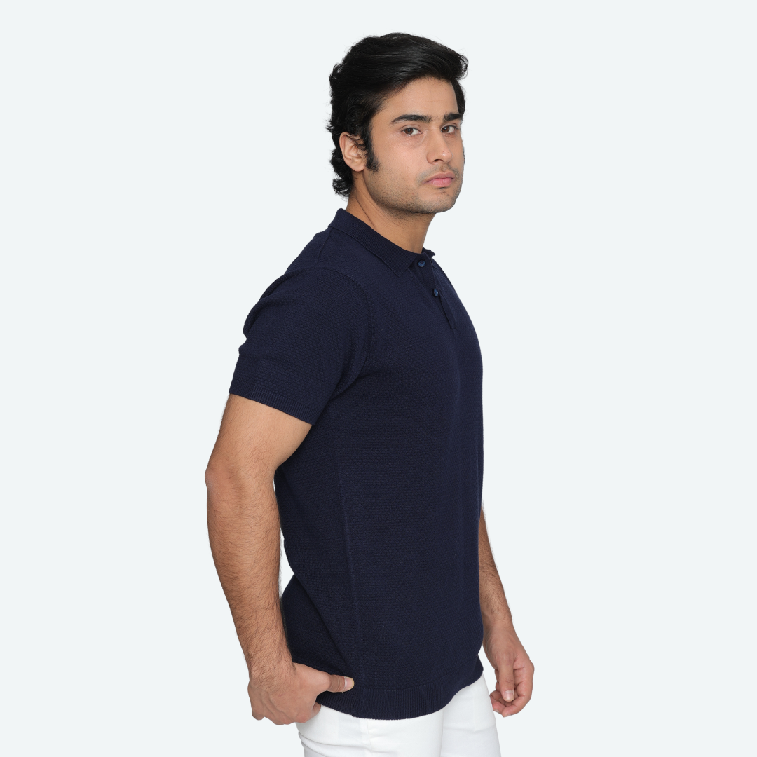 Premium Navy Structured Cotton Polo T-Shirt – Classic Sophistication Meets Everyday Comfort