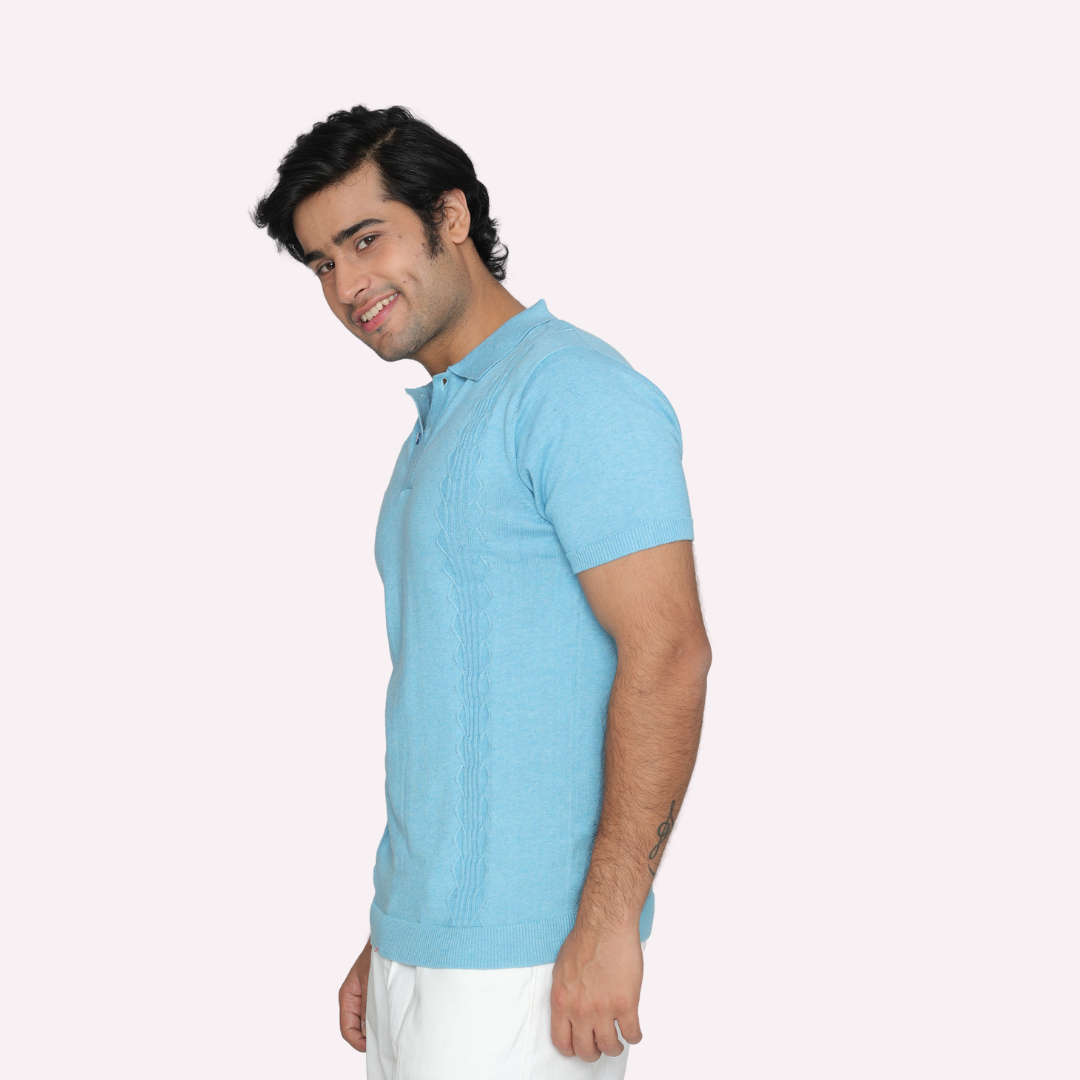 Premium Sky Blue Structured Cotton Polo T-Shirt – Effortless Style Meets Ultimate Comfort