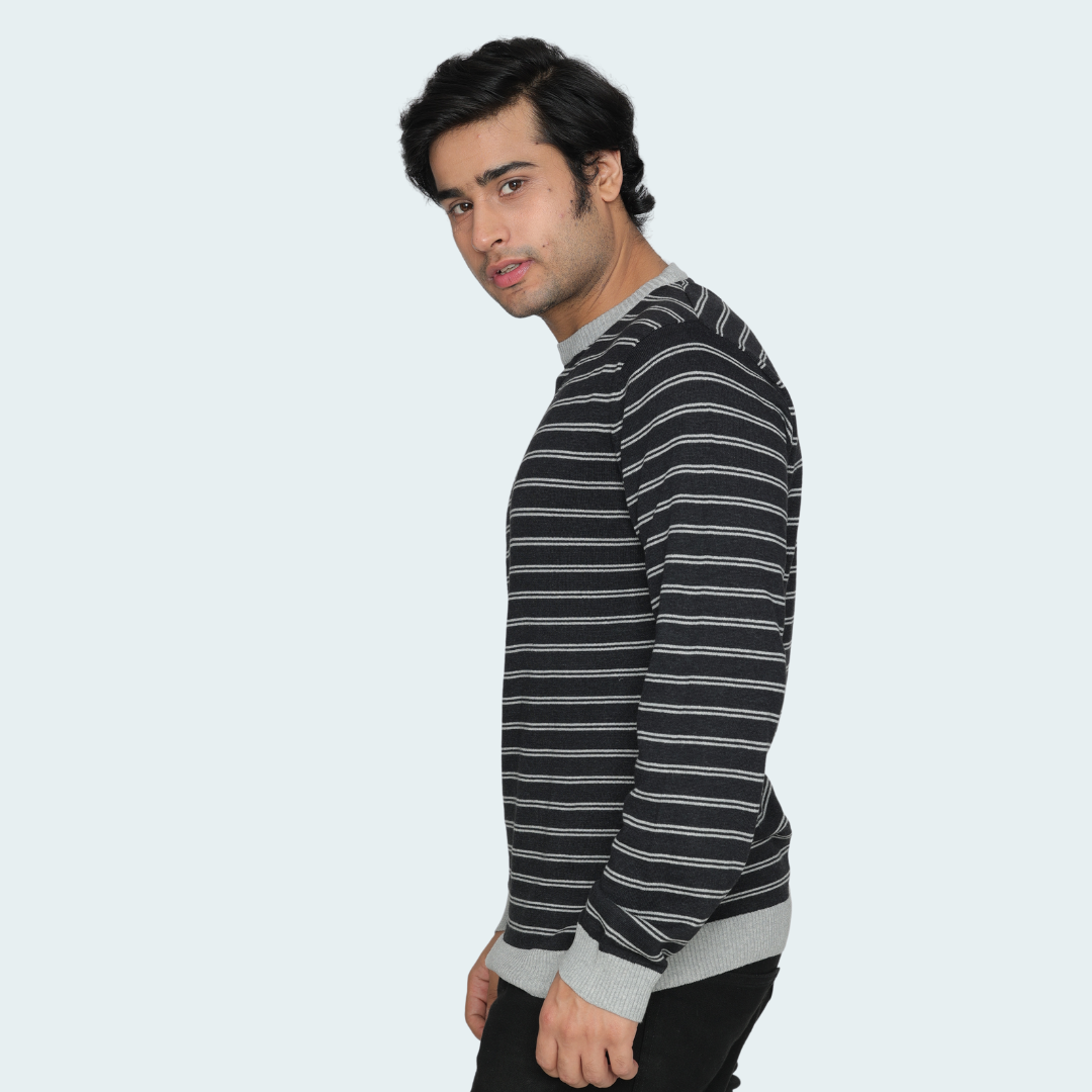 Black striped structured cotton special edition knitted T-shirt