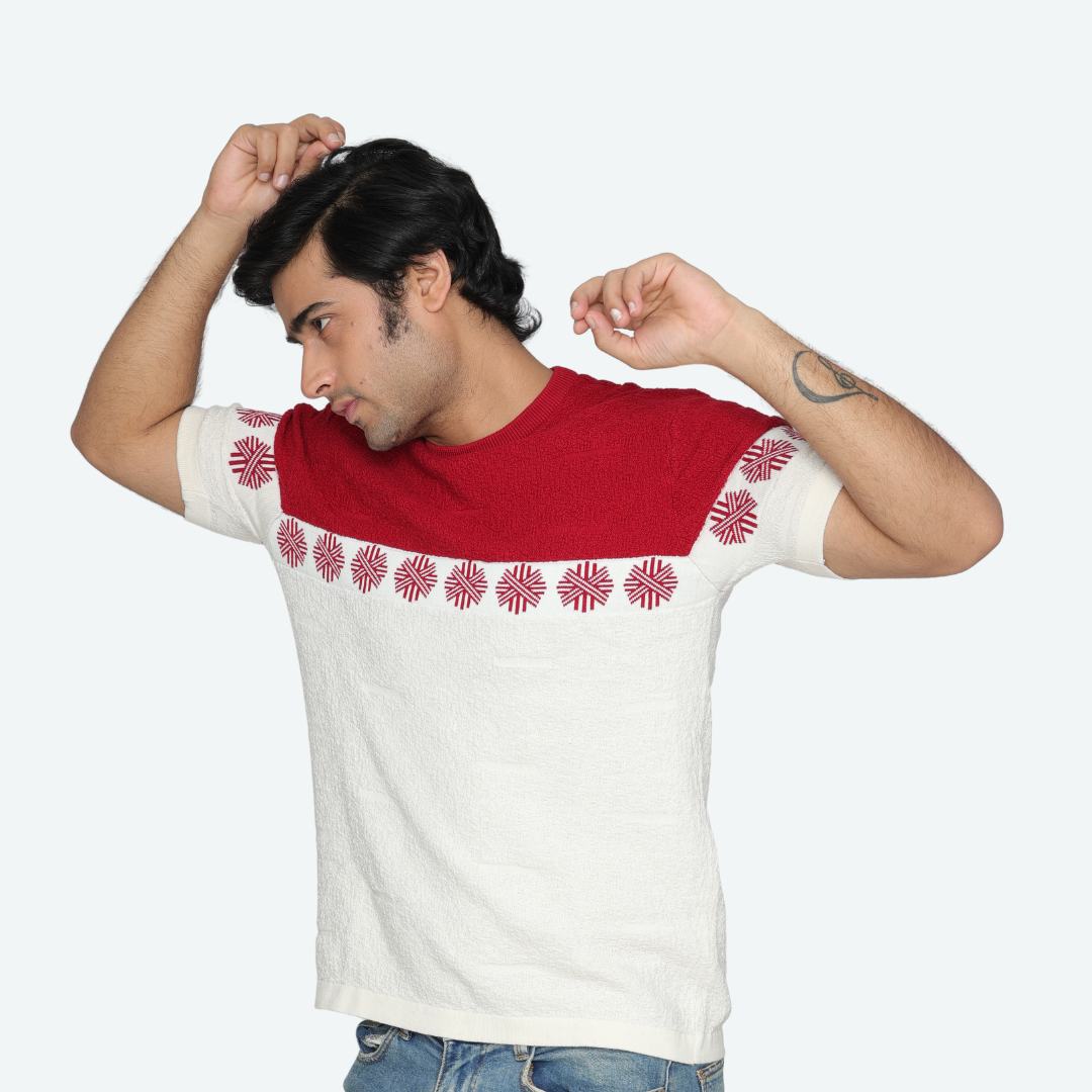 Mens round neck knitted cotton T-shirt