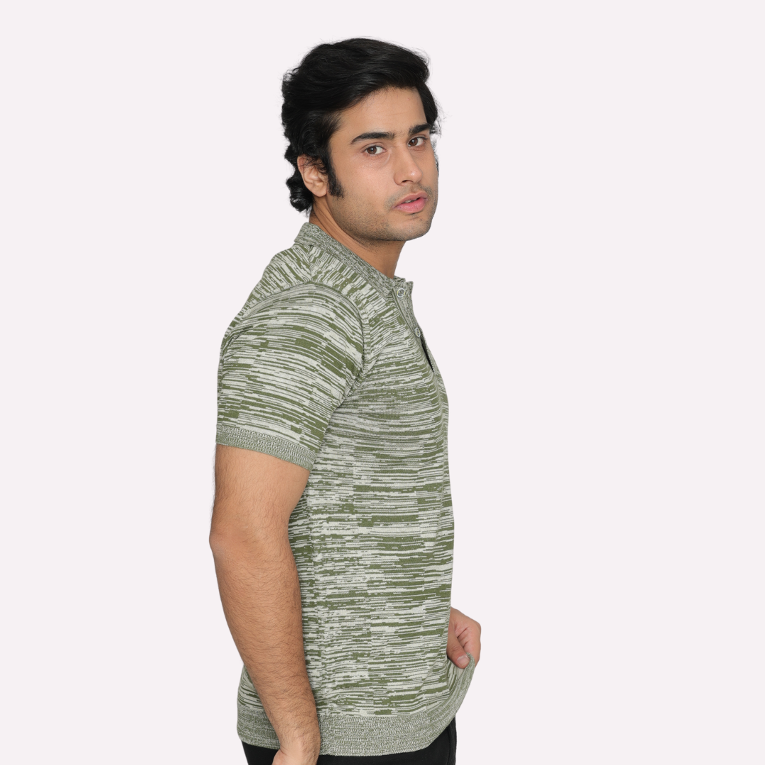 Premium Green/Off-White Structured Cotton Polo T-Shirt – Refreshing Style, Ultimate Comfort