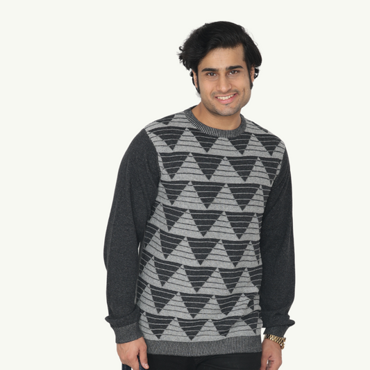 CHARCOAL GREY DENIM FINISHED JACQUARD KNITTED SPECIAL EDITION COTTON TSHIRT