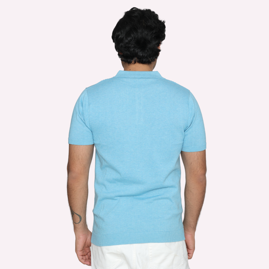 Premium Sky Blue Structured Cotton Polo T-Shirt – Effortless Style Meets Ultimate Comfort