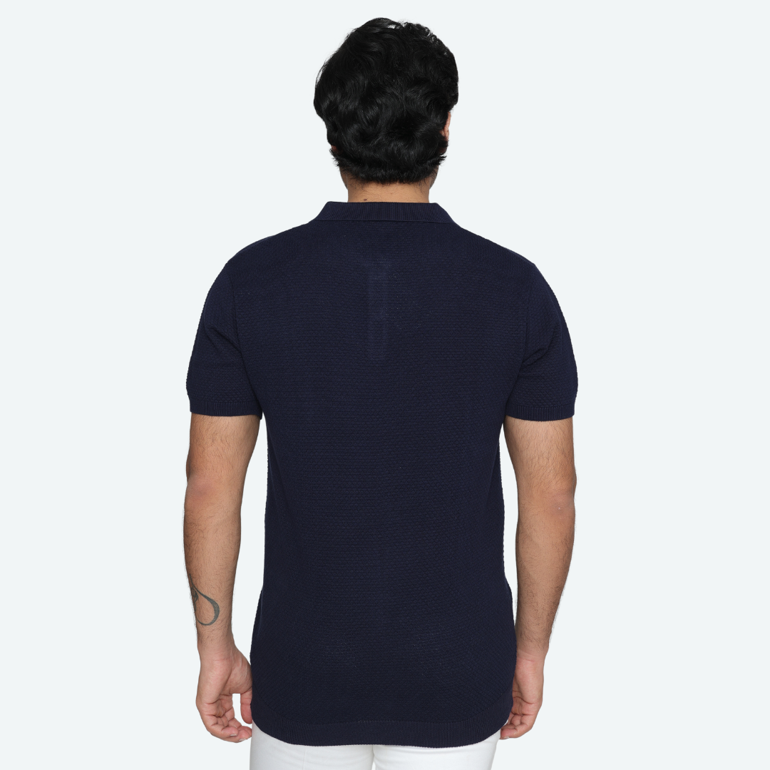 Premium Navy Structured Cotton Polo T-Shirt – Classic Sophistication Meets Everyday Comfort