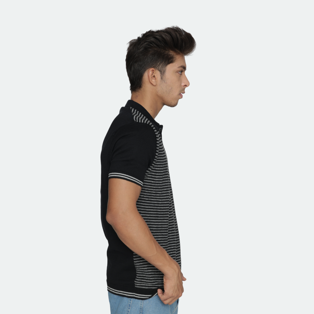 Premium Black/Grey Structured Cotton Polo T-Shirt – Sleek, Modern, and Timeless Comfort