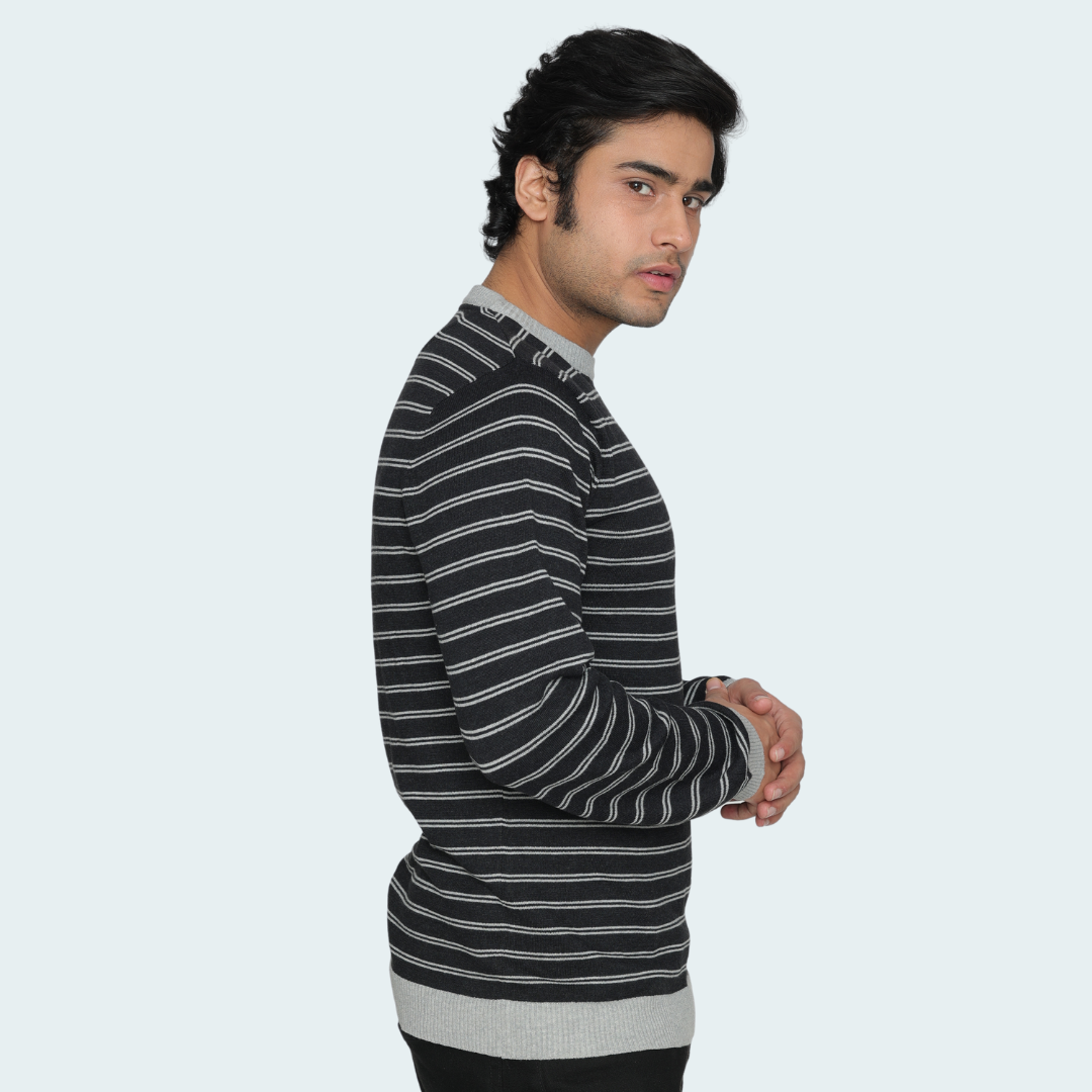 Black striped structured cotton special edition knitted T-shirt