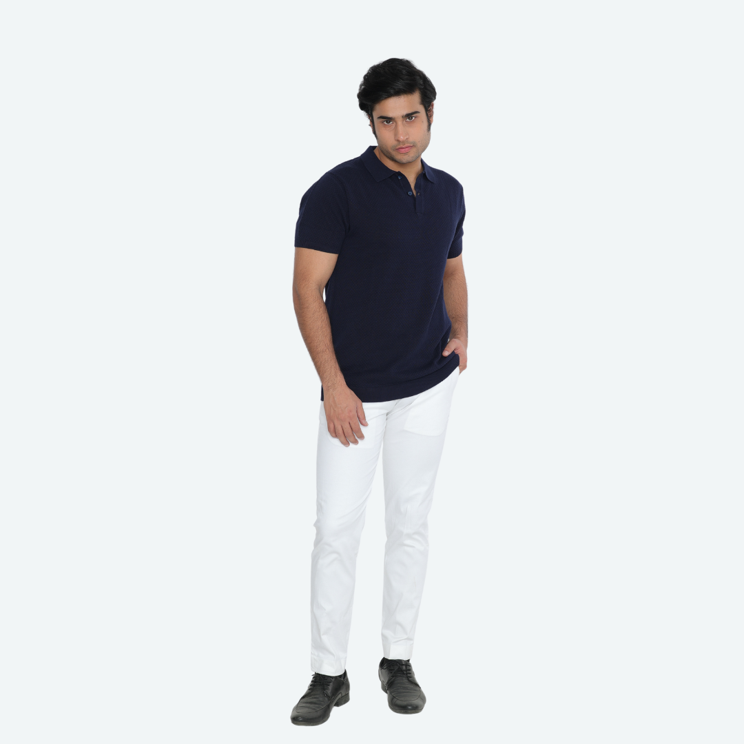 Premium Navy Structured Cotton Polo T-Shirt – Classic Sophistication Meets Everyday Comfort