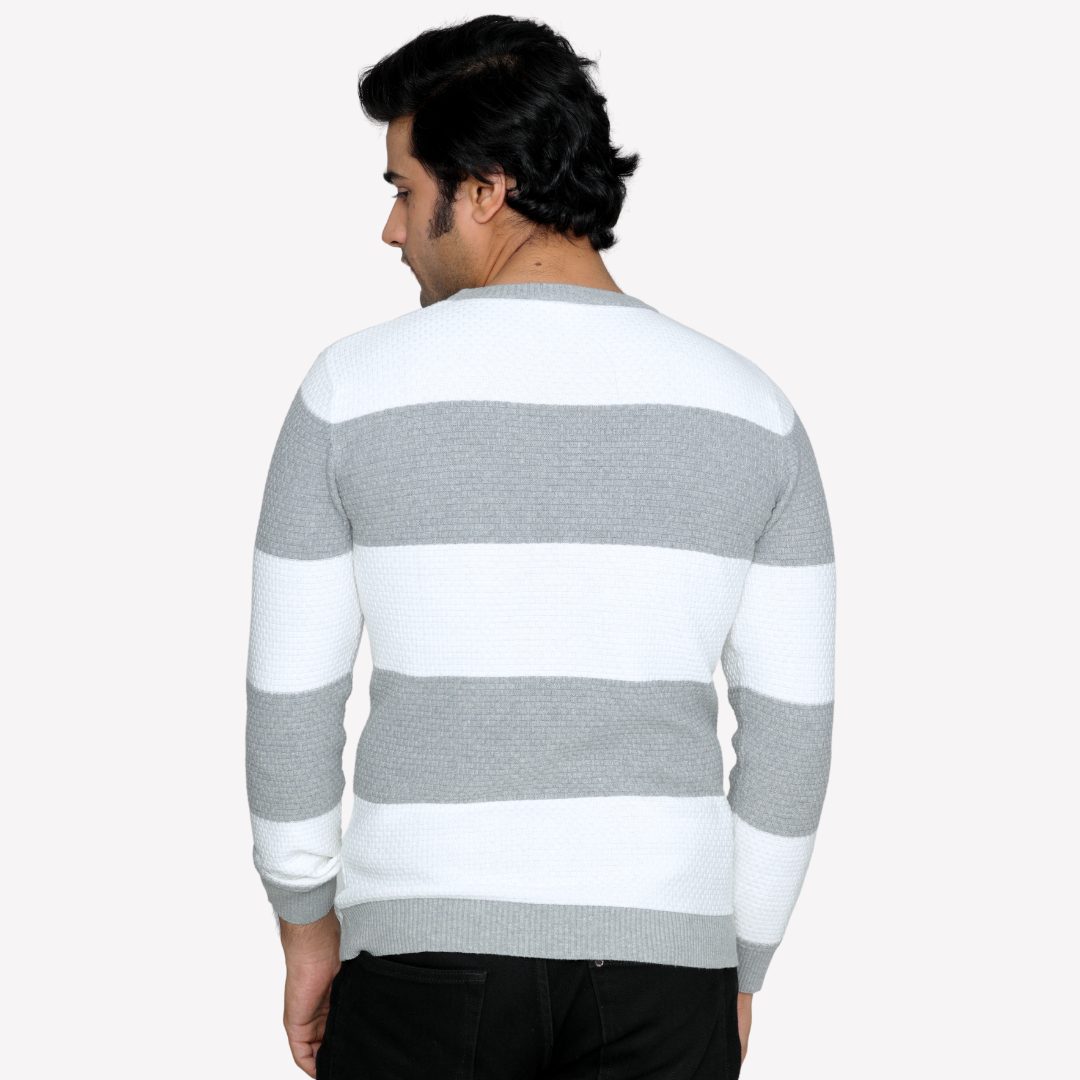 White and Grey Striped Knitted Cotton Special Edition T shirt